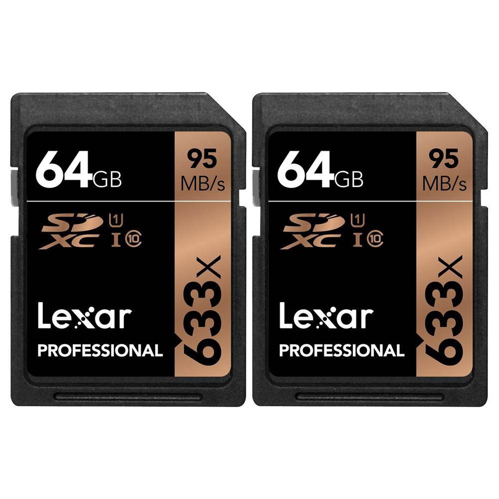 Lexar Professional 633x 64GB USH-1 Class 10 SDXC Memory Card 2 Pack