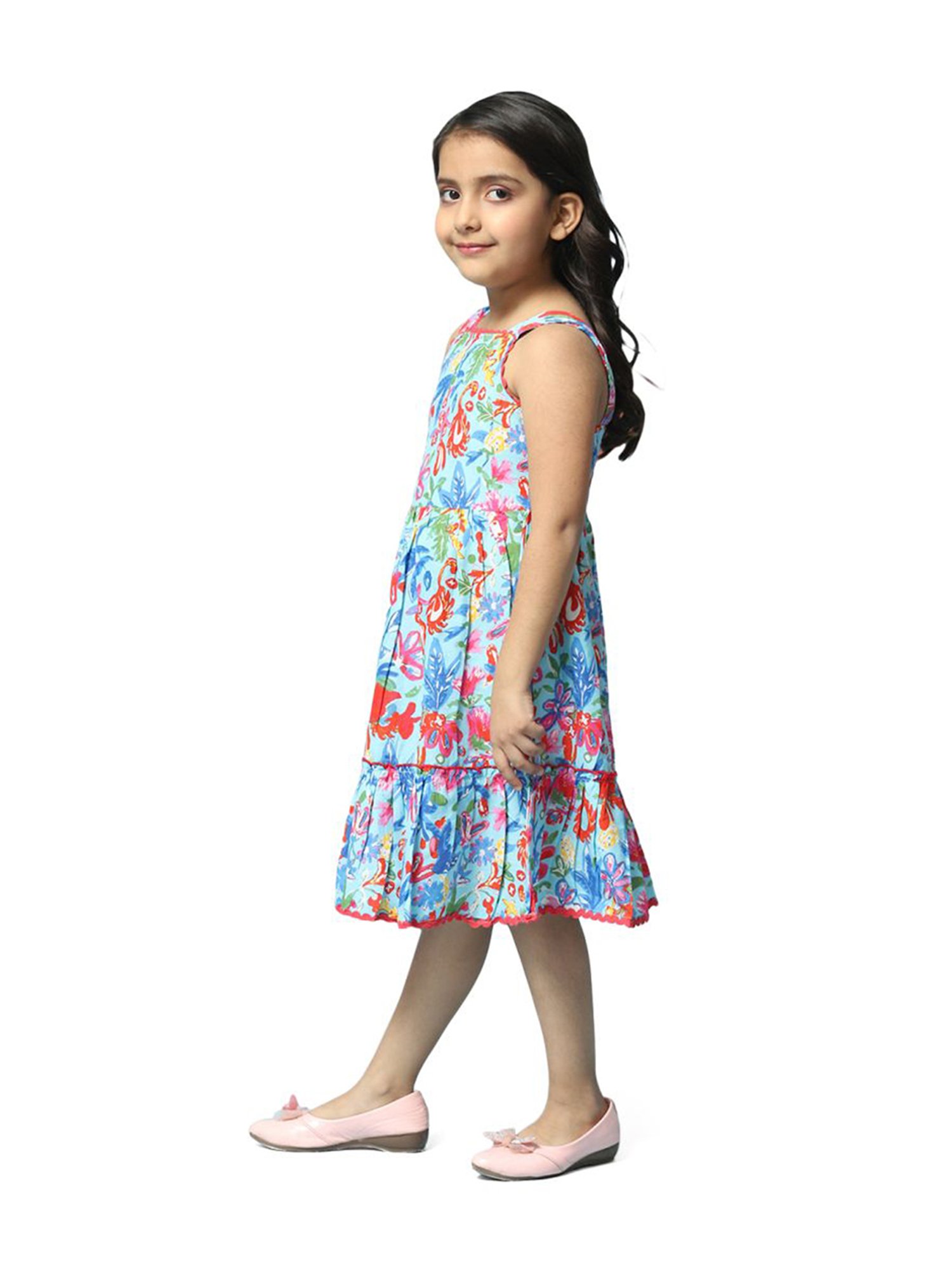 BIBA Girls Blue & Red Cotton Printed Dress