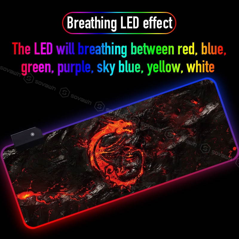 RGB Gaming Mouse Pad Large XL Red Dragon Pattern Computer Desk Mat Pad with LED Backlight For PC Laptop support Custom