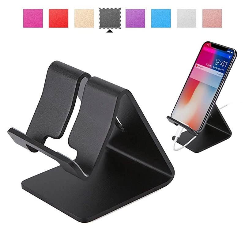 Cell Phone Stand Aluminum Alloy Desktop Phone Mount Holder, Universal Tablets Phone Stand for iPhone 11 X 8 7 6 Samsung Galaxy s10 9 All Smartphone (Black)