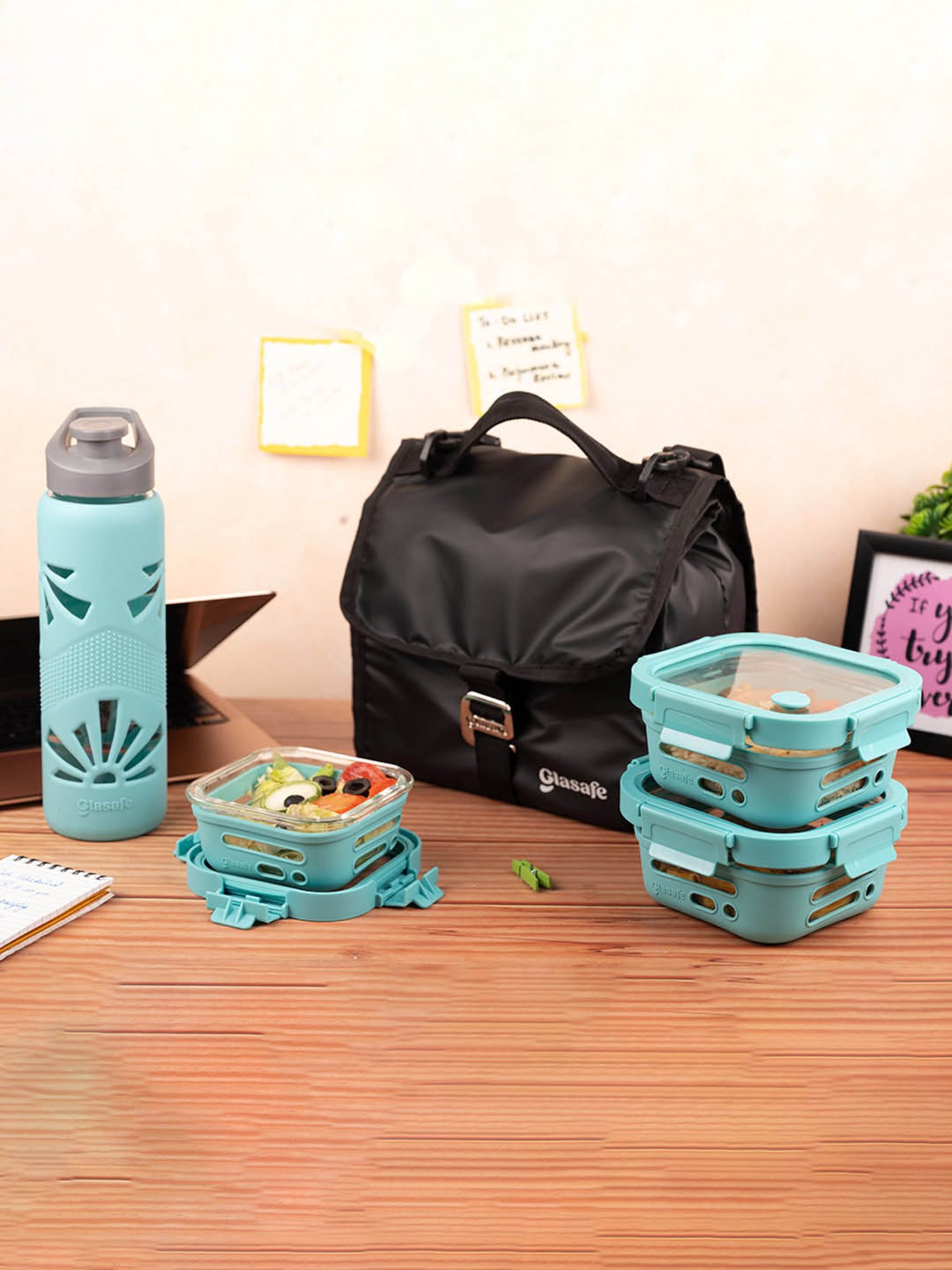 Glasafe Trio Grip Mellow Green Borosilicate Tiffin Combo