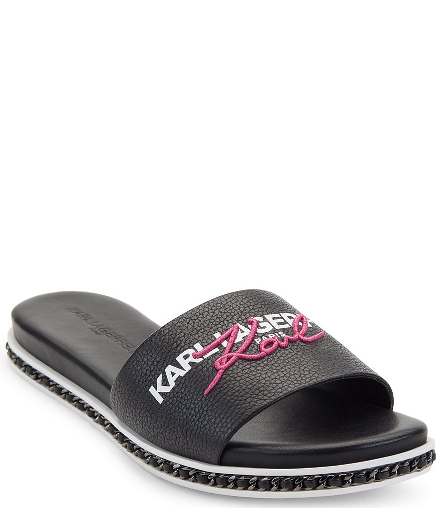 KARL LAGERFELD PARIS Beda Leather Signature Logo Slides