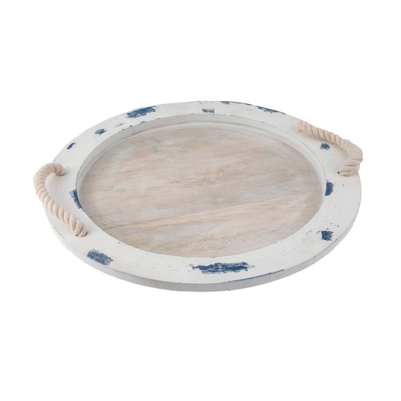 14" Mango Wood Round Serving Tray with Rope Handles - Thirstystone