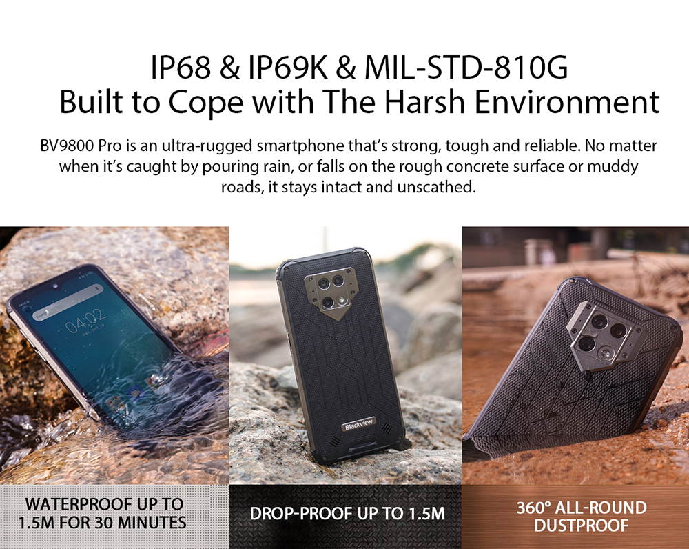 Unlocked, Blackview BV9800 Pro Rugged Cell Phone Thermal Imaging, 6GB+128GB Helio P70 Andorid 9.0 Waterproof Smartphone 48MP+16MP Cameras Wireless Charging 6.3" FHD+ 6000mAh 4G Dual SIM Phones