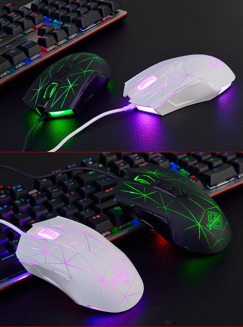 Ajazz AJ52 Watcher RGB Backlit Ergonomic Gaming Mouse, 2500 DPI A5050 7 Programmable Buttons Wired Gaming Mice for Windows Mac OS Linux, Competitor White Star