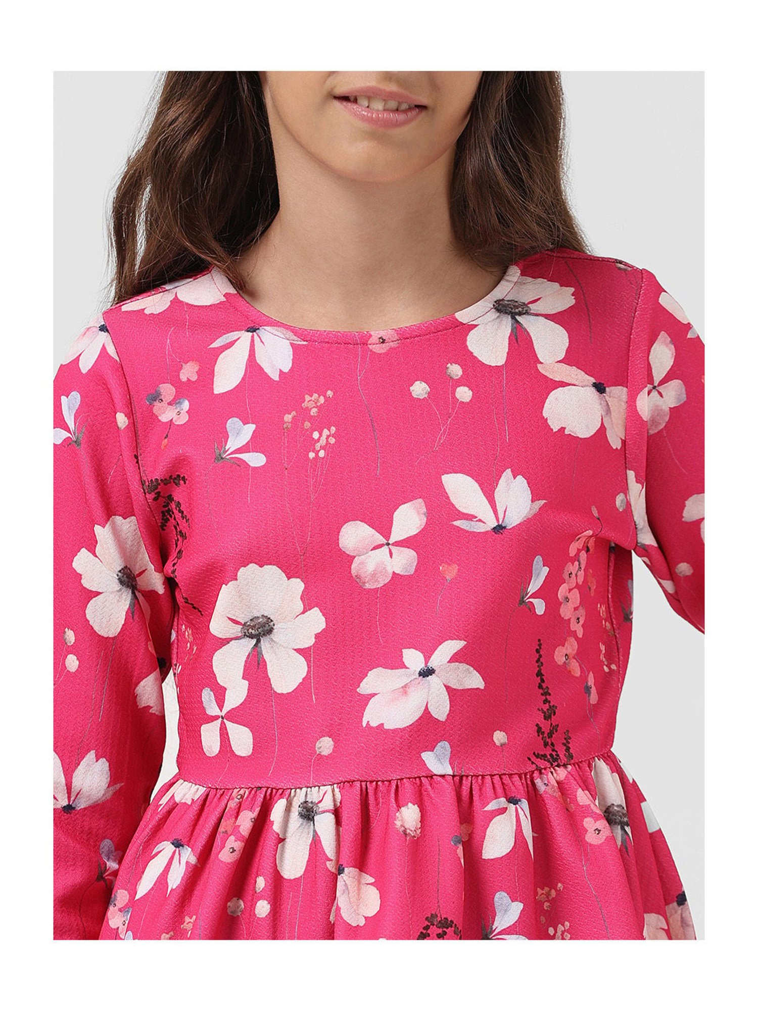 VERO MODA GIRL Pink Floral Print Full Sleeves Peplum Top