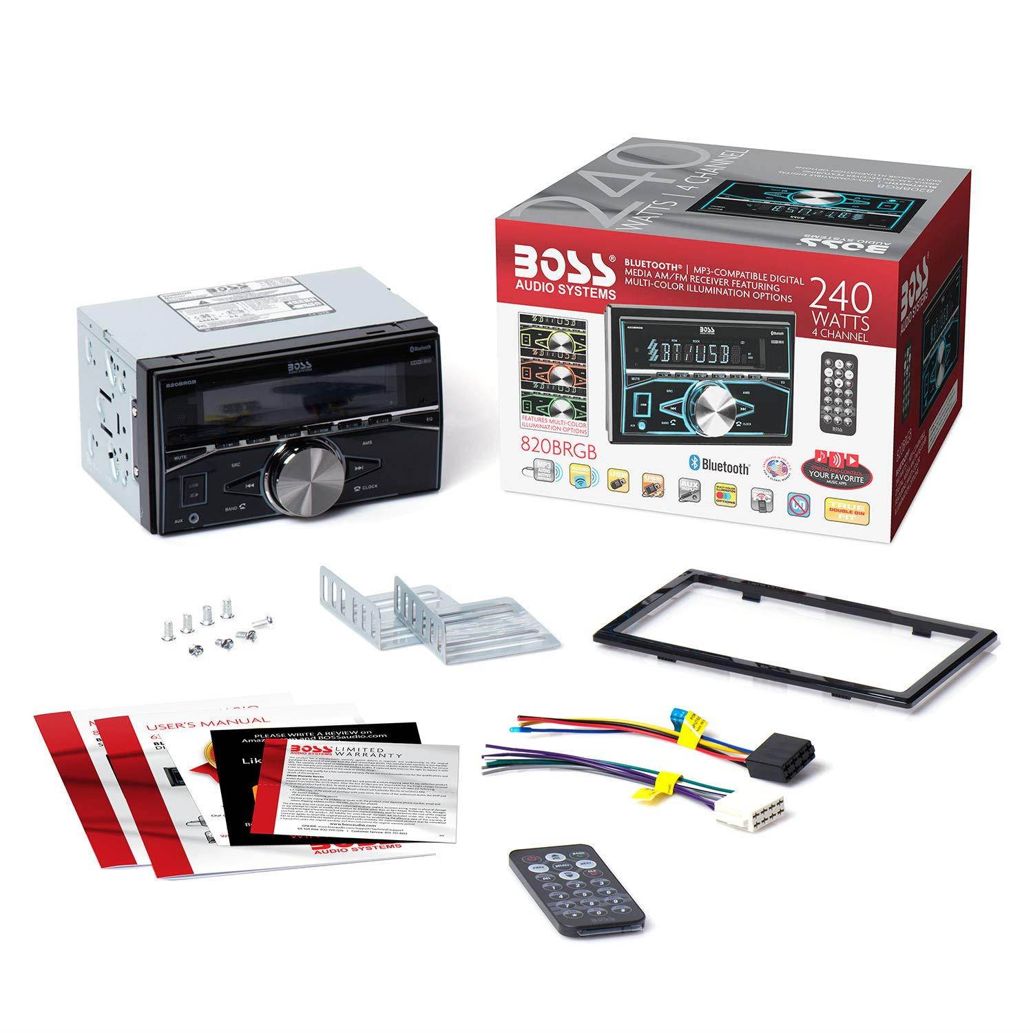 BOSS AUDIO 820BRGB Double-DIN In-Dash Mechless AM/FM Receiver with Bluetooth(R)