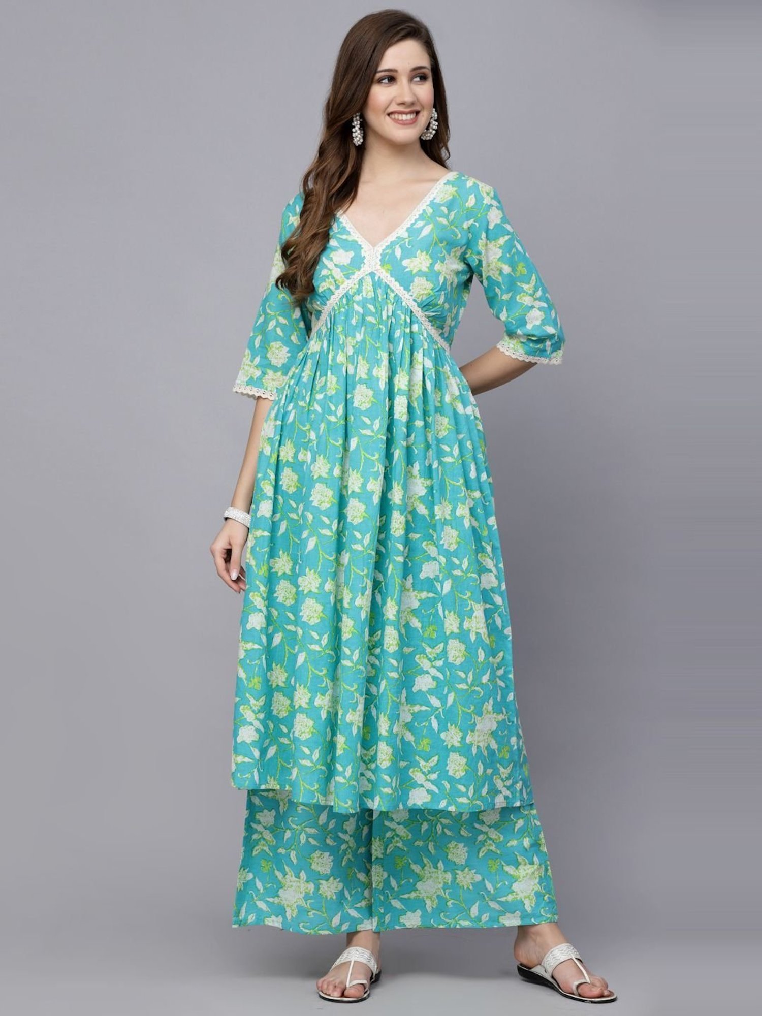 Stylum Blue Printed Kurta Palazzo Set With Dupatta