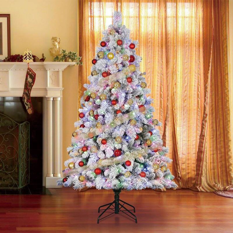 Home Heritage Cascade 7' Pine White Flocked Artificial Prelit Christmas Tree