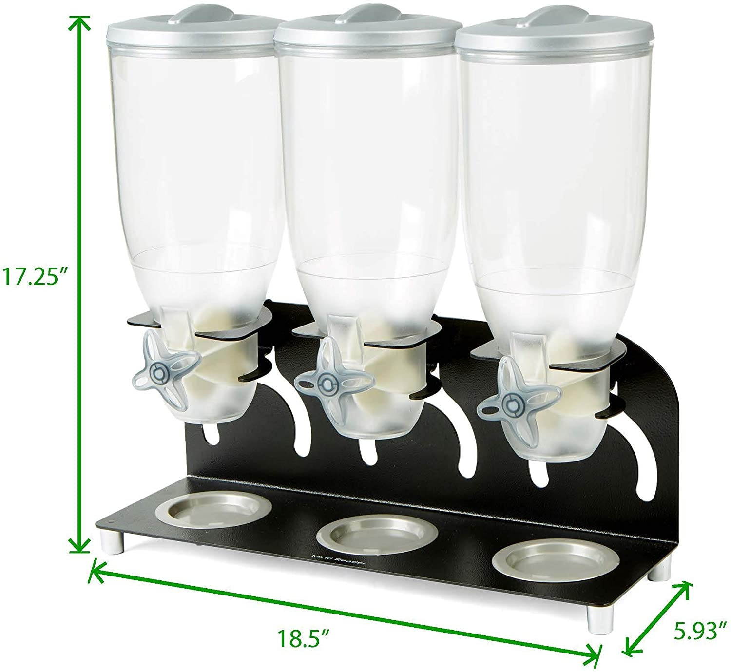 Mind Reader KELL300-BLK Metal Triple Cereal Dispenser, Black