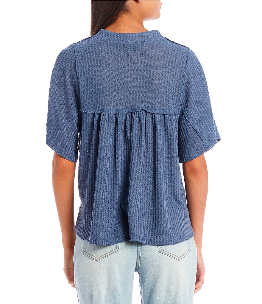 Honey & Sparkle Flutter Sleeve Waffle Knit Top