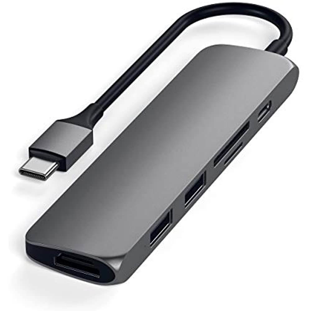 Satechi Slim Aluminum Type-C Multi-Port Adapter V2 with USB-C PD, 4K HDMI (30Hz), Micro/SD Card Readers, USB 3.0 - Compatible with 2020/2018 MacBook Pro, 2020/2019/2018 MacBook Air, 2020/2018 iPad Pro