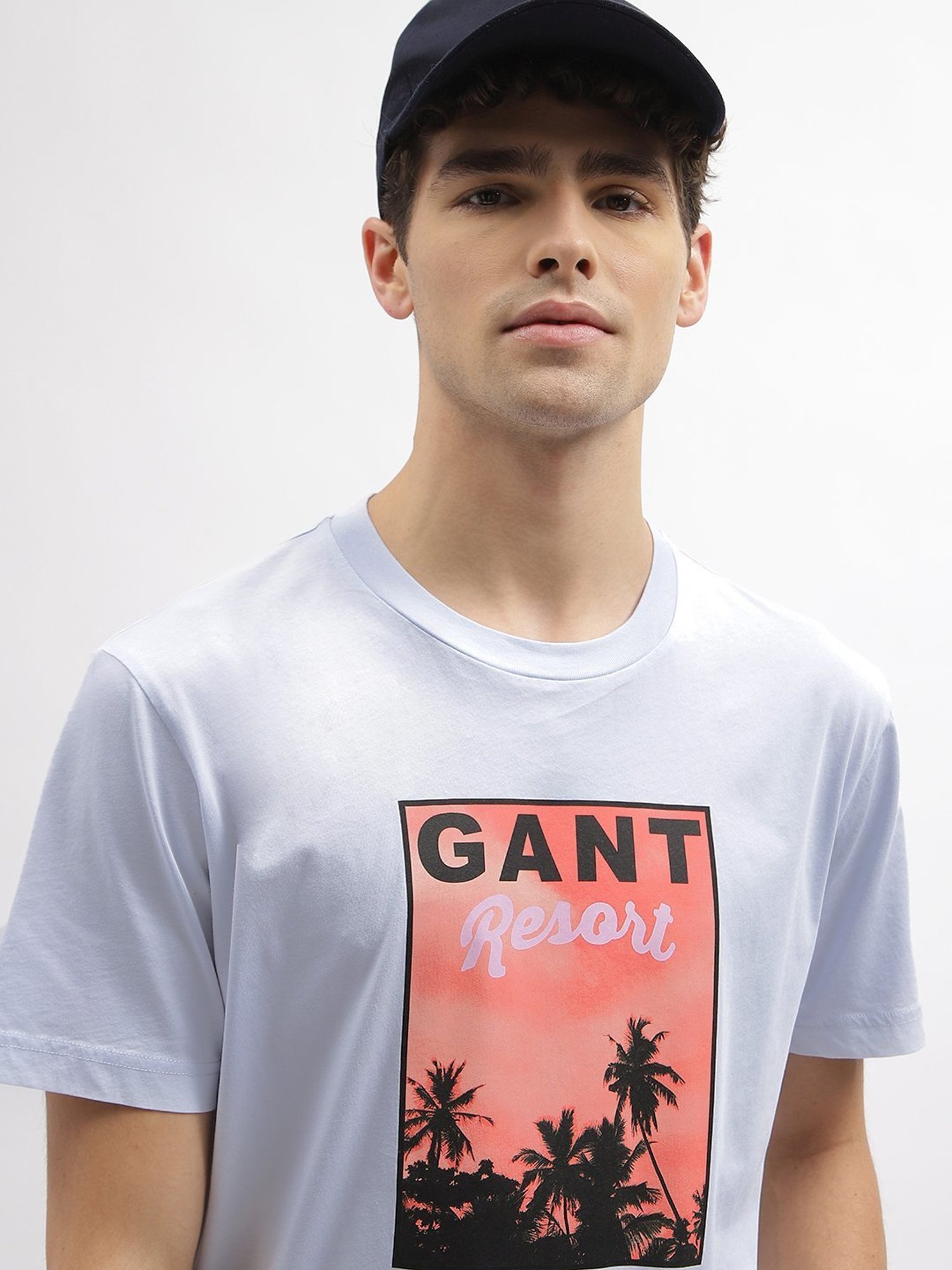 Gant Blue Cotton Relaxed Fit Printed T-Shirt
