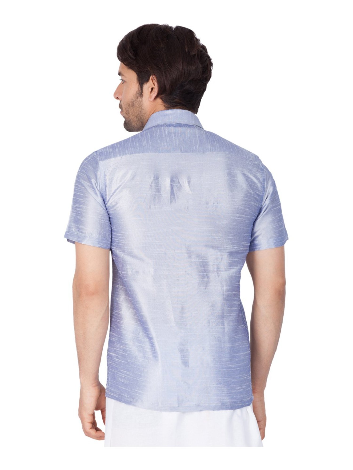 VASTRAMAY Sky Blue Straight Fit Self Pattern Ethnic Shirt