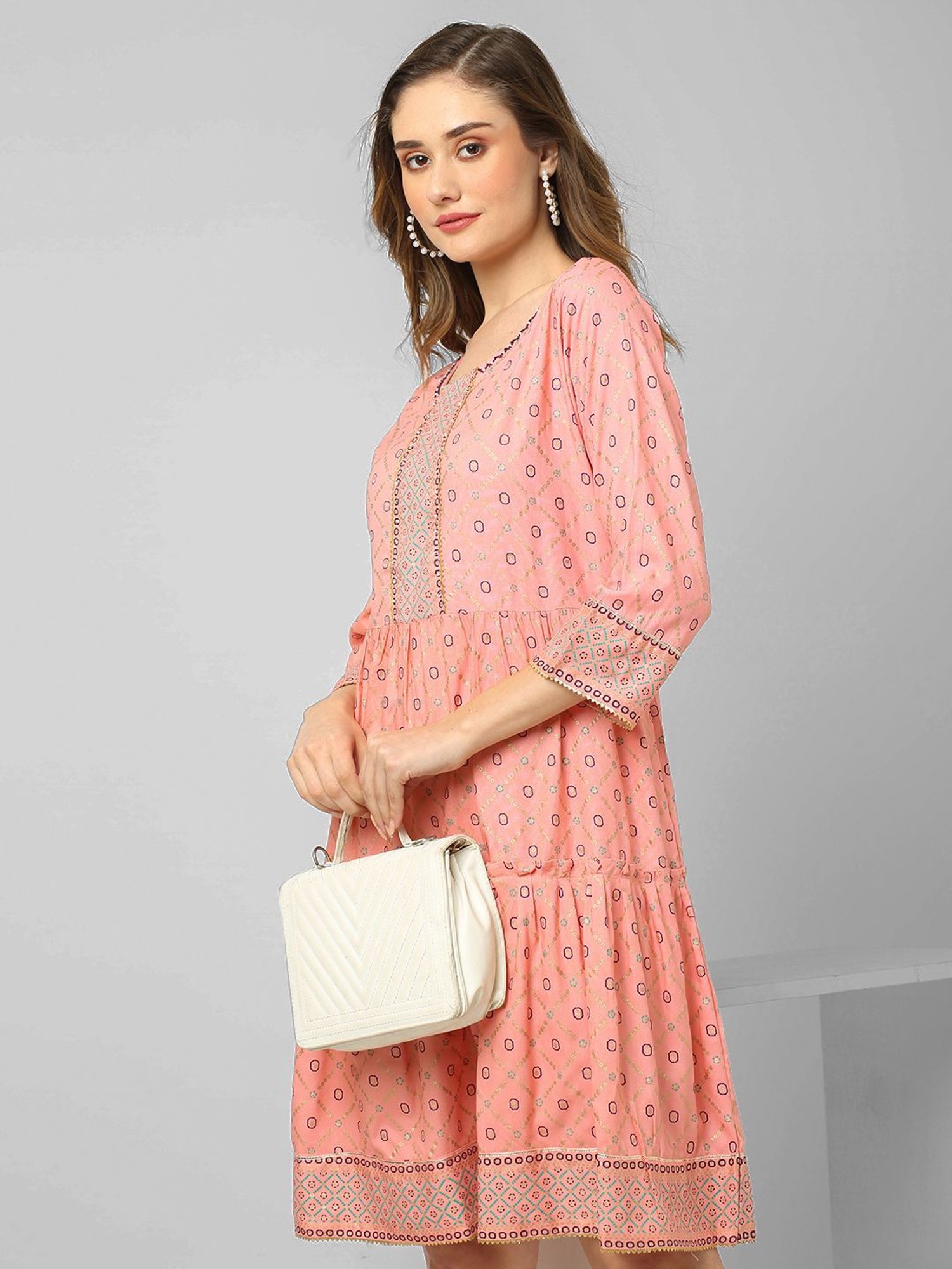 KIANA Pink Printed A-Line Dress