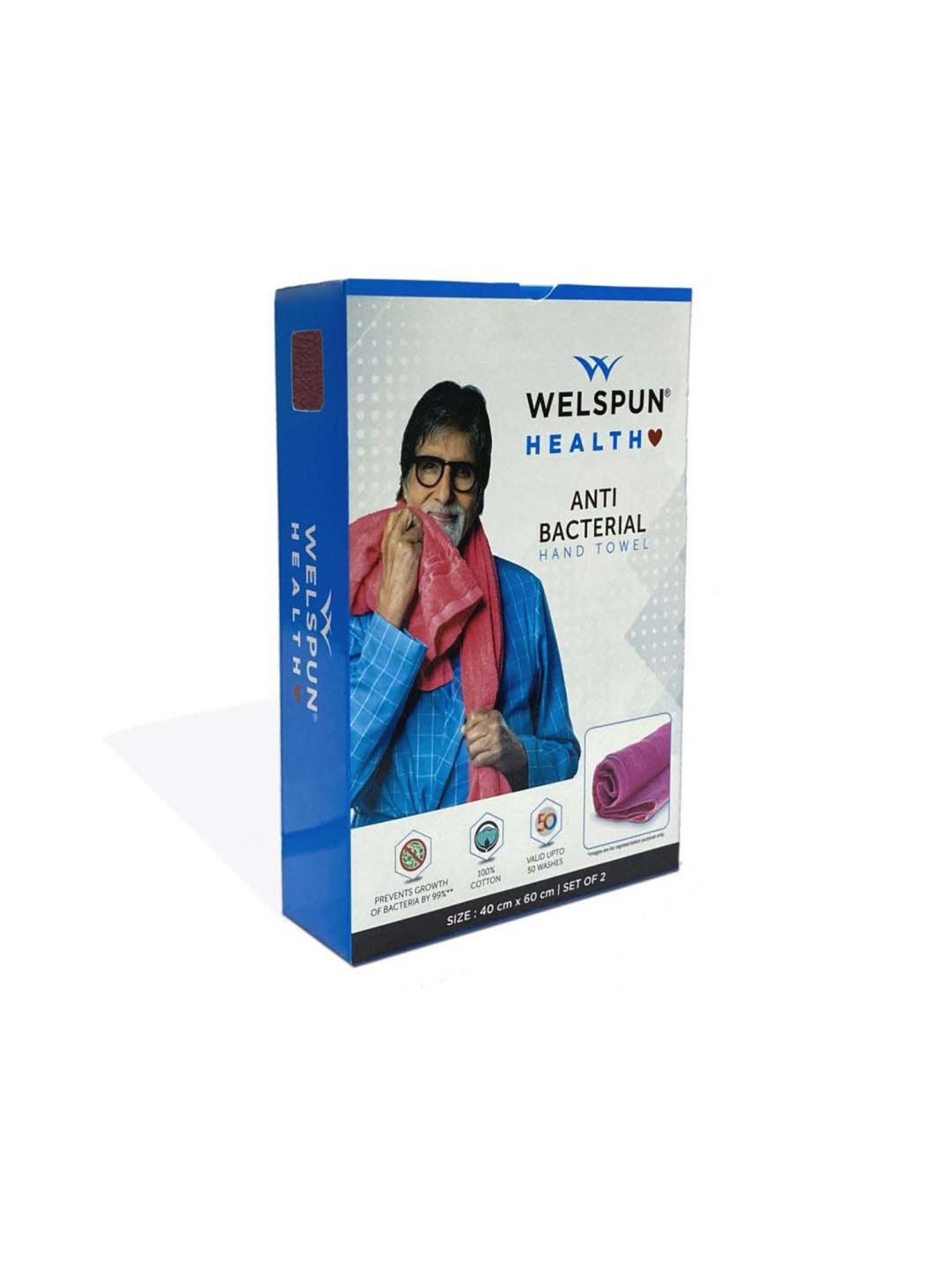 Welspun Anti-Bacterial Berry Cotton 380 GSM Hand Towel - Set of 2