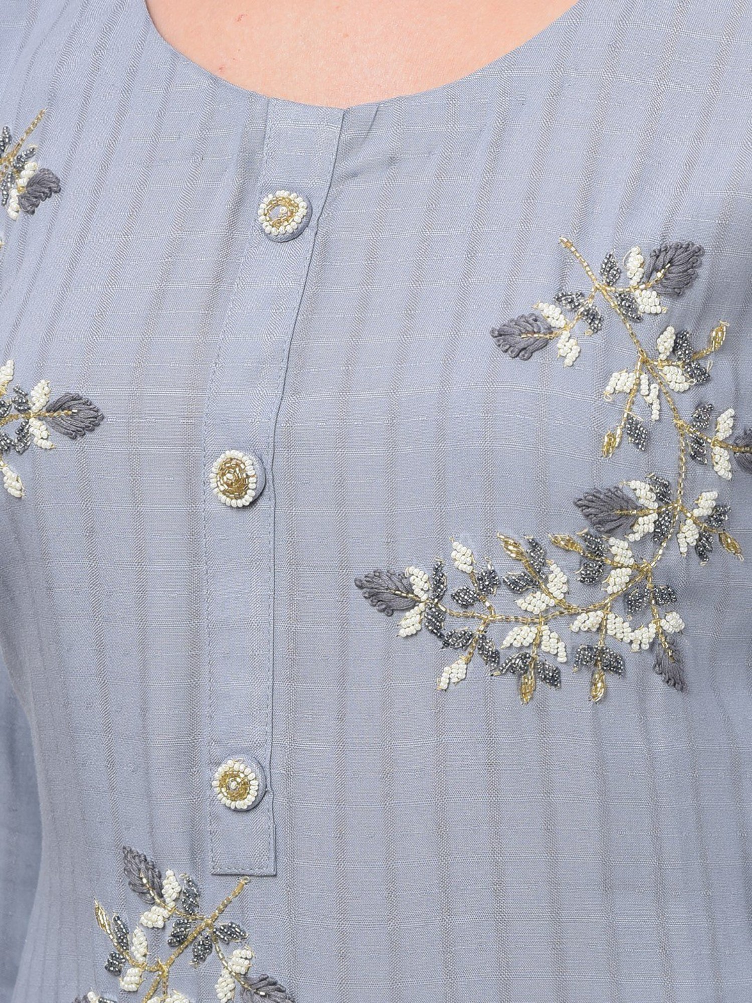 Dollar Missy Grey Embroidered Straight Kurta