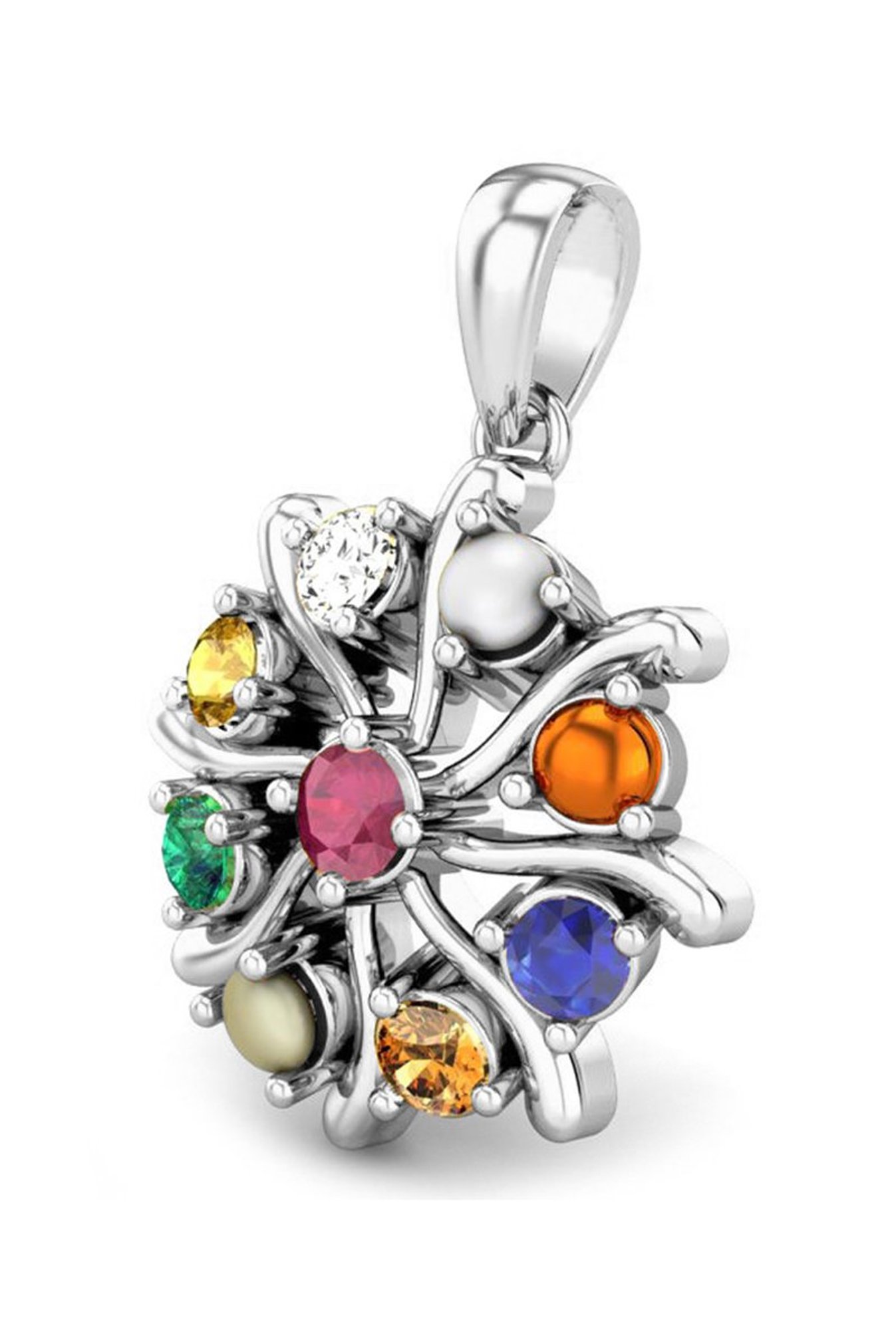 Clara Navratna Stone Nine Planets 92.5 Sterling Silver Pendant