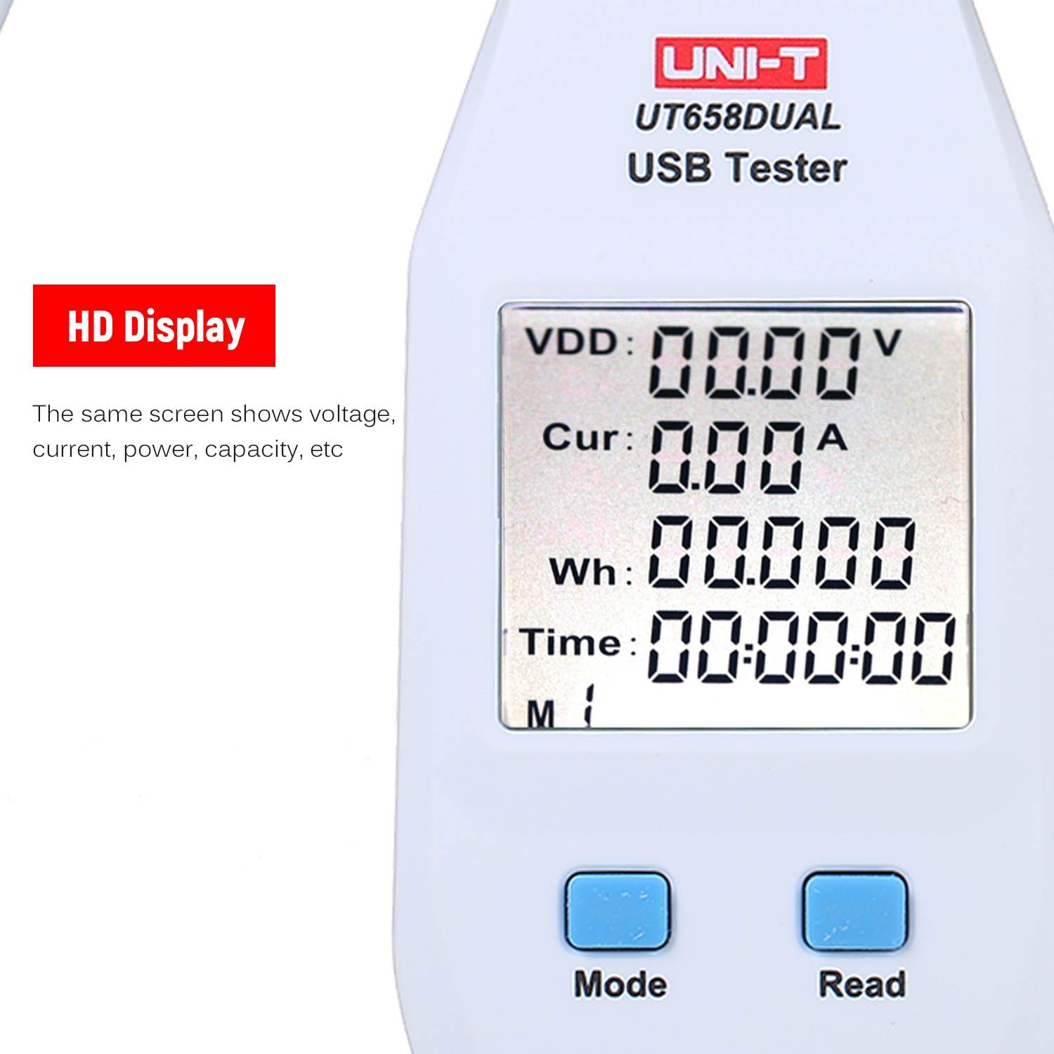 USB Power Meter LCD USB Tester Detector Voltmeter Ammeter Digital Power Capacity Tester (UT658-Dual)