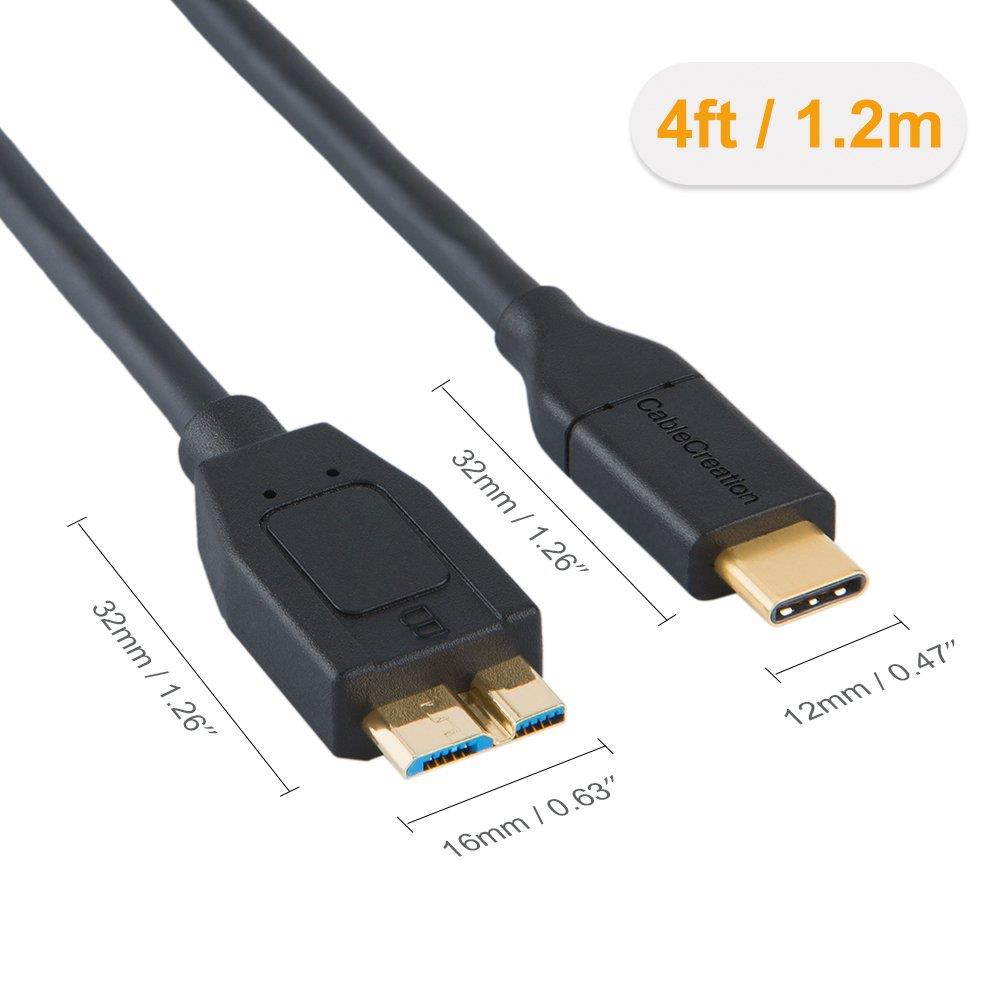 Type C to USB 3.1 GEN 2 Micro-B (10G), CableCreation 4ft Micro USB 3.1 Type C Cable Compatible MacBook (Pro),Galaxy S5,External Hard Driver & More, 1.2M/Black
