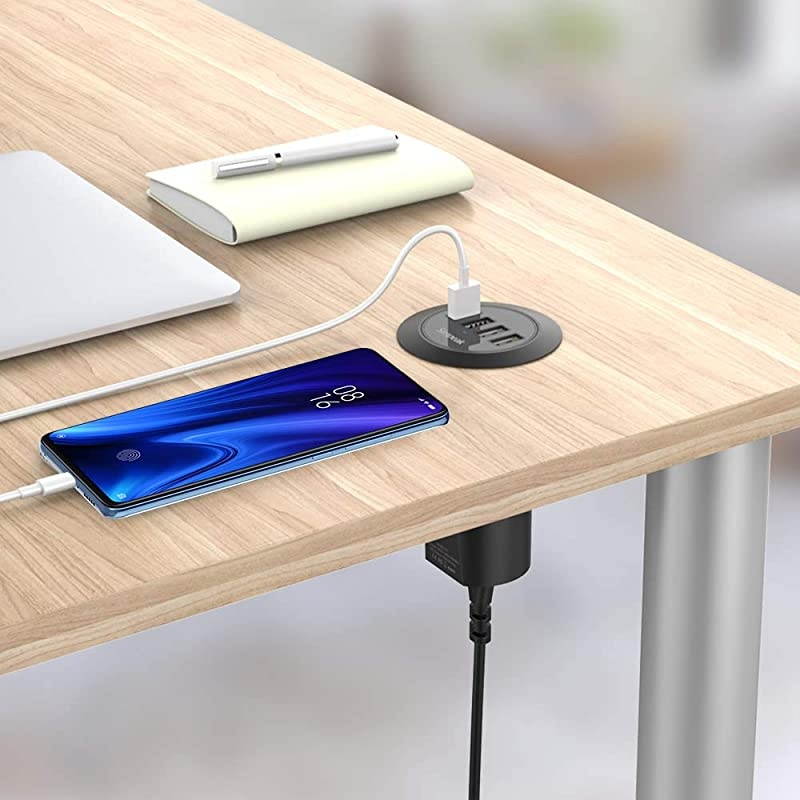 30W 4Port USB Desk Charger Desktop Charging Station Mounts on The 20quot24quot Grommet Hole with Power Cable Match 2pcs GrommetC51 Black