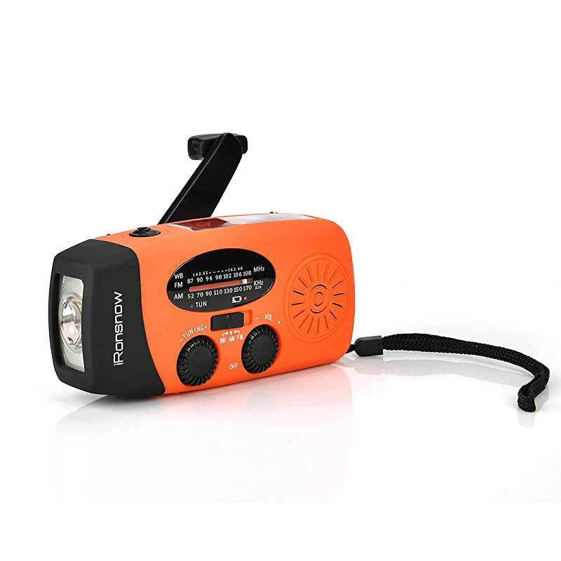 Upgraded Version IS088U+ Dynamo Solar Hand Crank Self Powered AMFMNOAA Weather Radio with LED Flashlight and 1000mAh Emergency Power Bank Orange