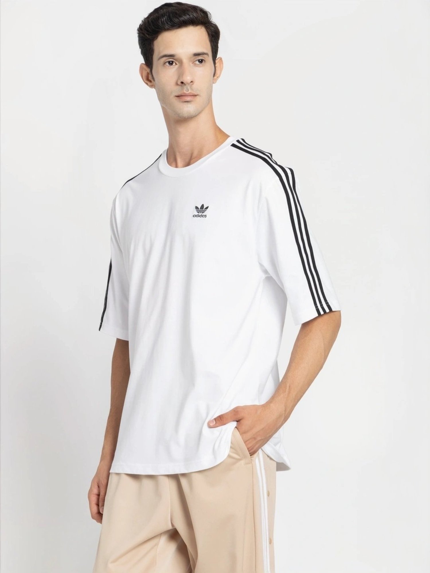 Adidas Originals White Cotton Oversized Logo Printed T-Shirt