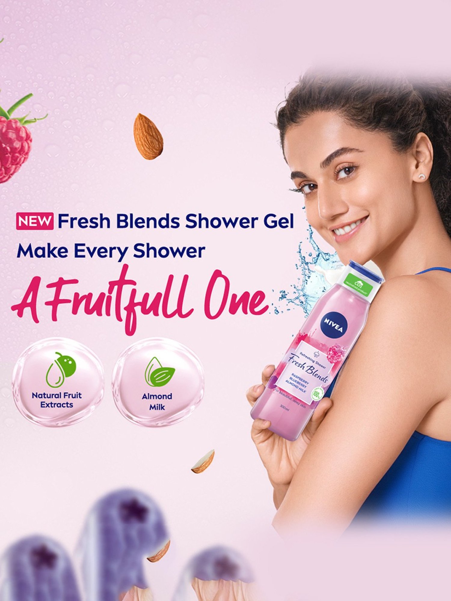 NIVEA Fresh Blends Raspberry, Blueberry & Almond Milk Shower Gel - 300 ml