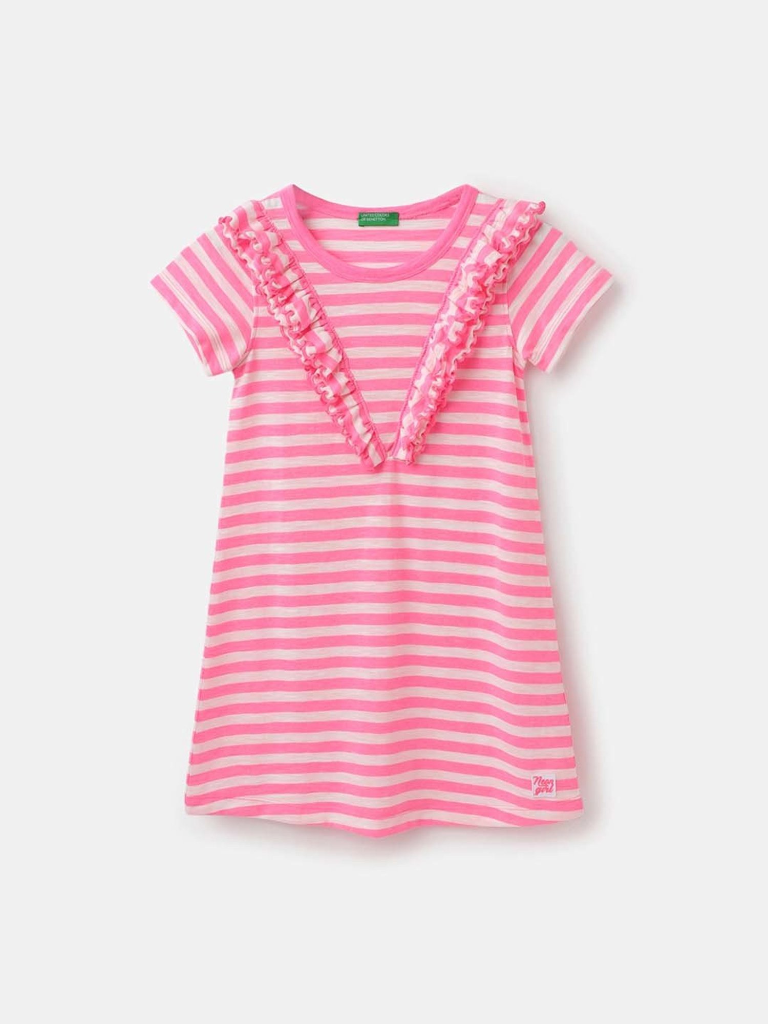 United Colors of Benetton Kids Pink & White Striped Dress