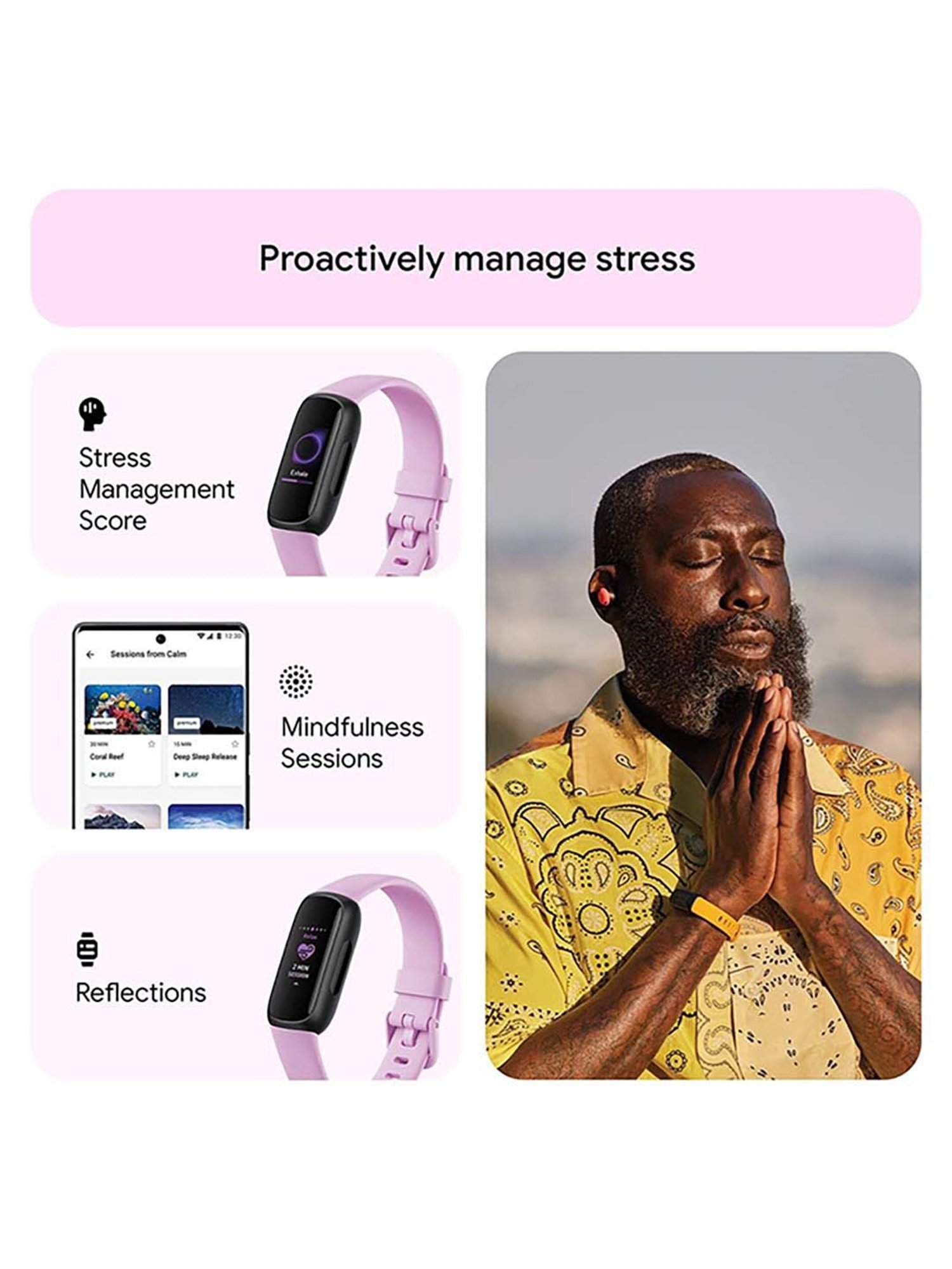 Fitbit Inspire 3 Health & Fitness Tracker Smartband (Lilac Bliss / Black)