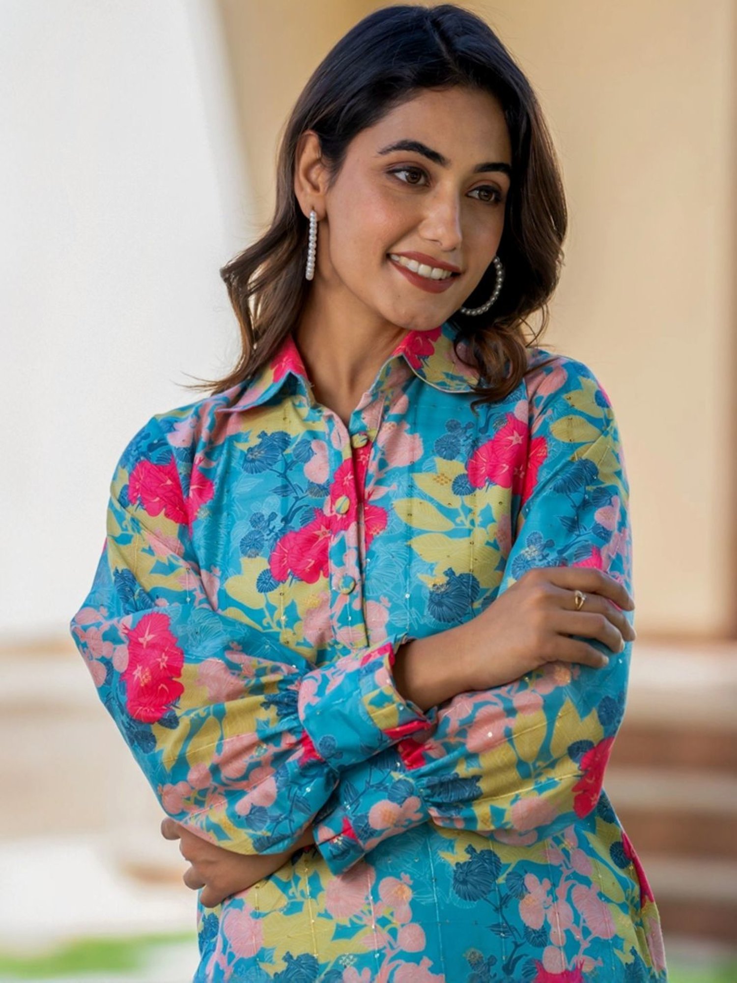 HOUSE OF JAMOTI Blue Printed Kurti Pant Set