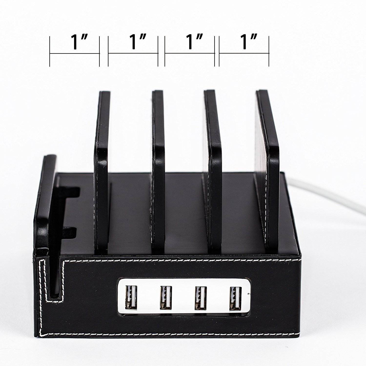 Compact Universal Desktop Cell Phone & Tablet/eReader/Kindle Charging Station, with Set of Cable Ties. Multiple Finishes Available - Black Leatherette