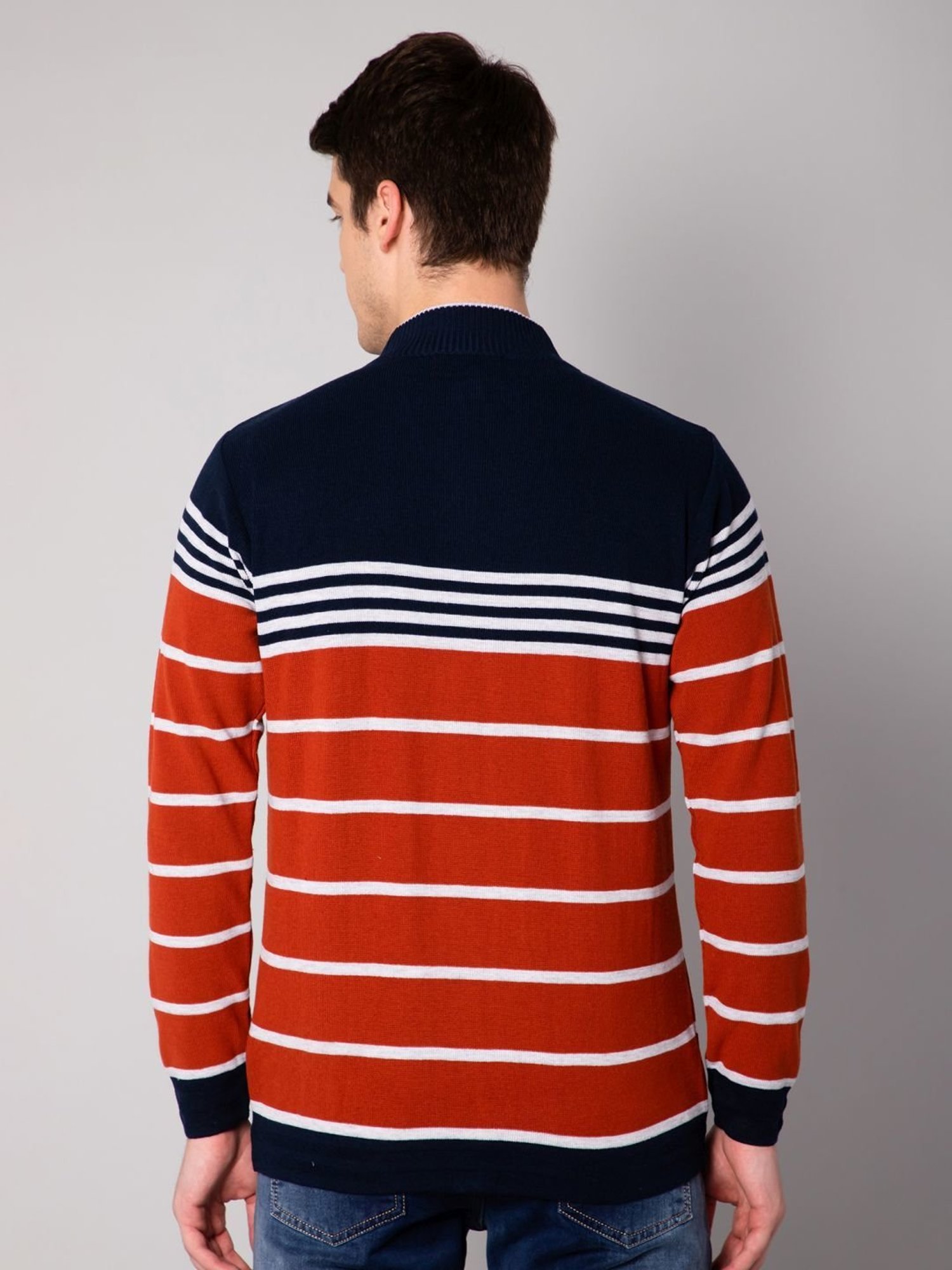 Cantabil Rust Regular Fit Striped Sweater