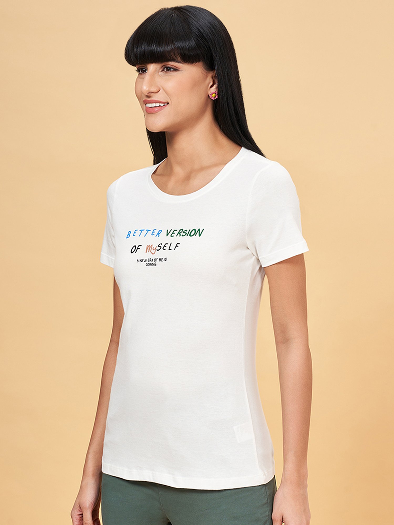 Honey by Pantaloons White Cotton Printed T-Shirt