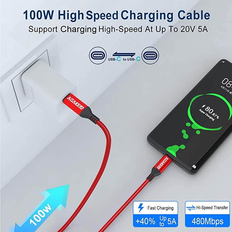 USBC to USBC 100W Cable 10ft USB C Braided Fast Charging Cable Compatible with MacBook Pro 202020192018 iPad Pro 202020192018Samsung Galaxy Note 20Pixelbook and TypeC Laptops Red