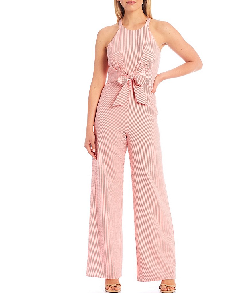 Sugarlips Stripe Tie Front Halter Sleeveless Jumpsuit
