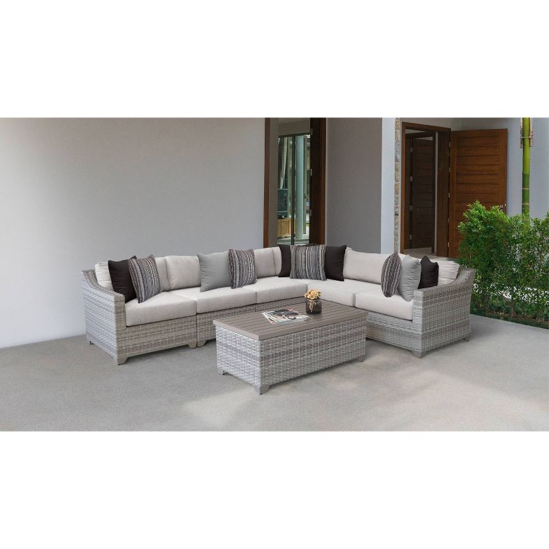 Nolin 7pc Sectional Weathered Brown Frame Sunbrella Spectrum Denim Fabric - La-Z-Boy