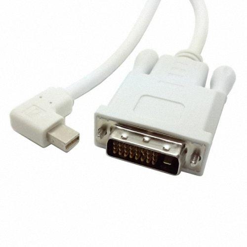 Cablecc White color Left Angled 90 degree Mini DisplayPort DP Male Source to DVI Male Sink Monitor Cable 5ft 1.5m