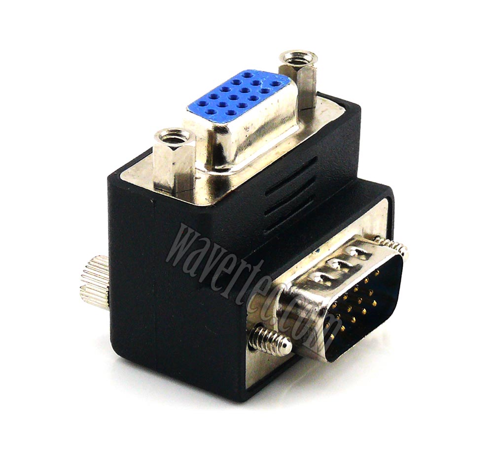 90&deg; Turn ( Right Angled ) VGA D-Sub 15 Pin Male to Female Connector Adapter Converter Extender