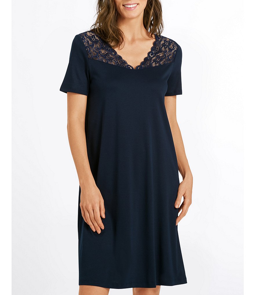 Miss Elaine Petite Silky Knit Square Neck Short Sleeve Checked Print Short Nightgown