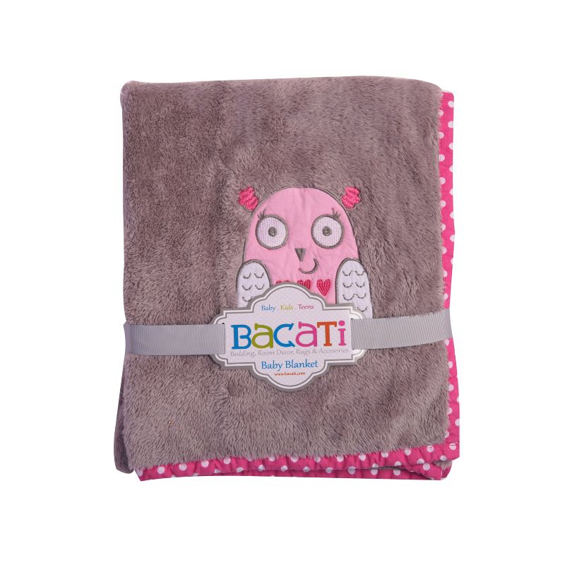 Bacati - Owls Grey with Grey Border Embroidered Baby Plush Blanket