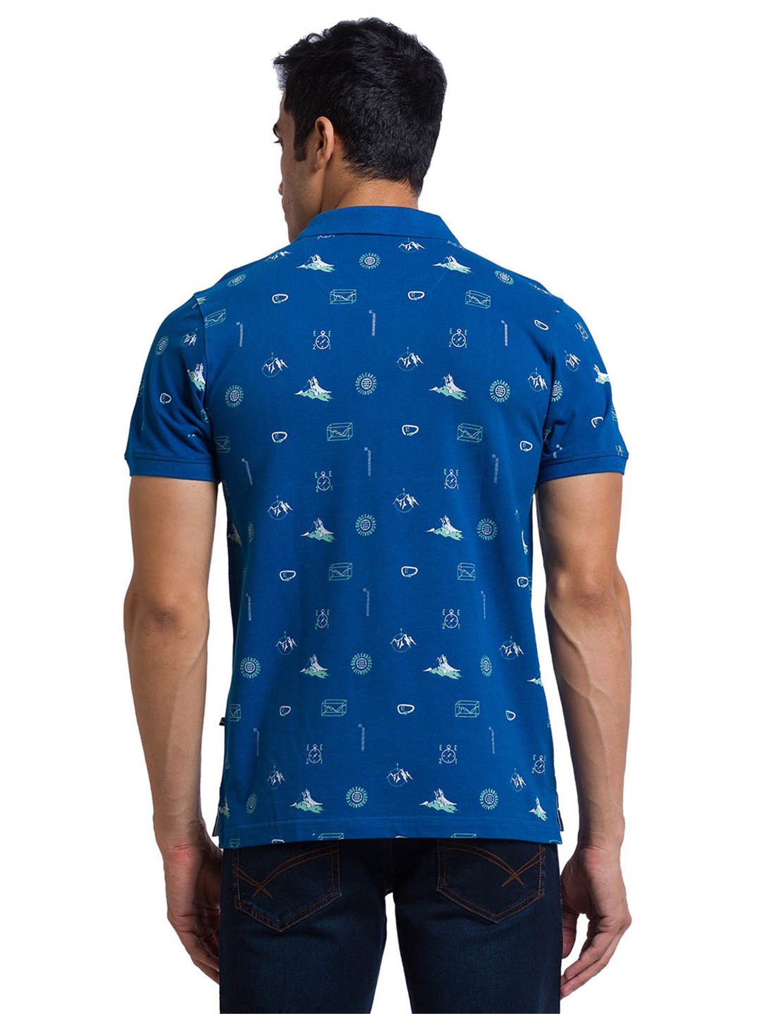 Parx Blue Regular Fit Printed Polo T-Shirt