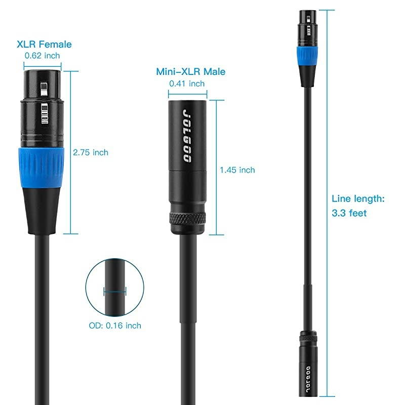 Mini XLR Male to XLR Female Audio Cable, 3-pin Mini XLR Male to XLR Female Cable, for BMPCC 4K Camera Video Assist 4K Sharp 8K, 3.3 Feet -