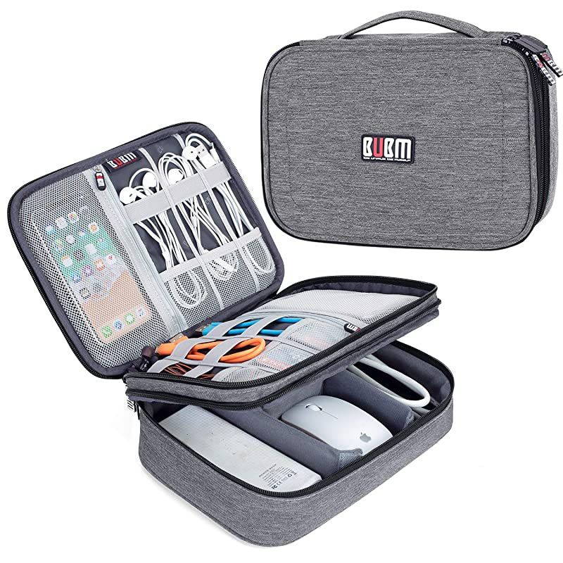 Electronic Organizer, Double Layer Travel Accessories Storage Bag for Cord, Adapter, Battery, Camera and More-a Sleeve Pouch for iPad or up to 9.7" Tablet(Large, Black)