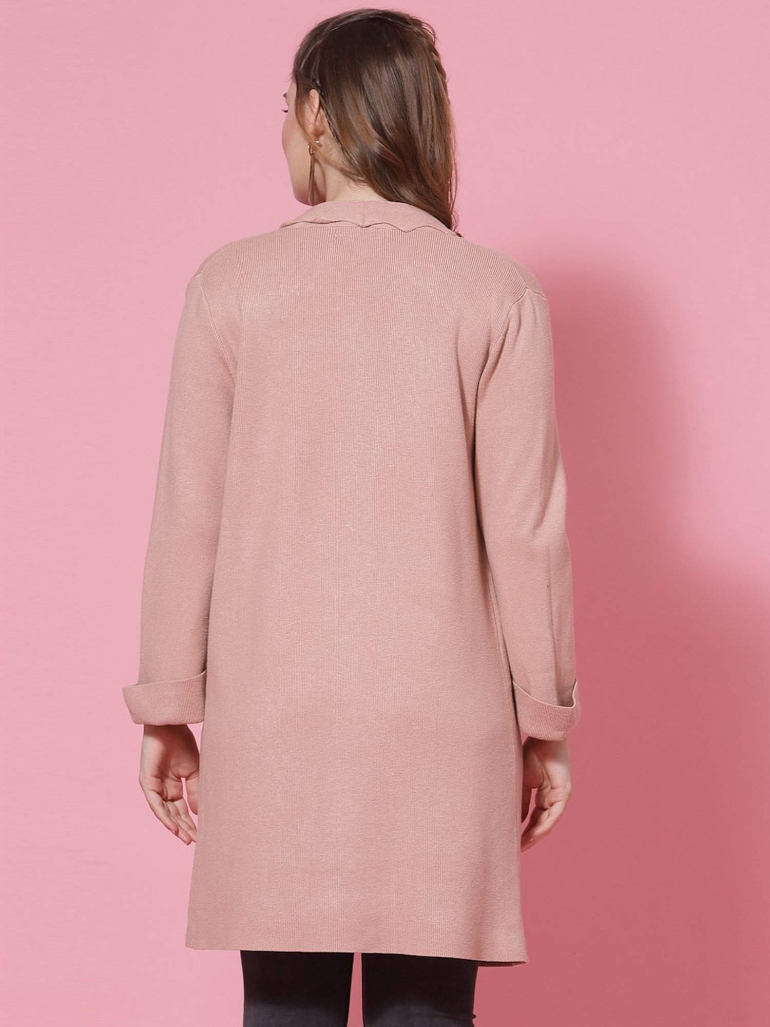 Mafadeny Peach Shawl Neck Shrug