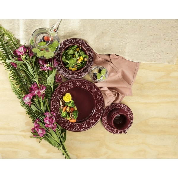 MANHATTAN COMFORT 2-NM03-7304 Mendi 12 Large 10.43" Dinner Plates in Maroon Red