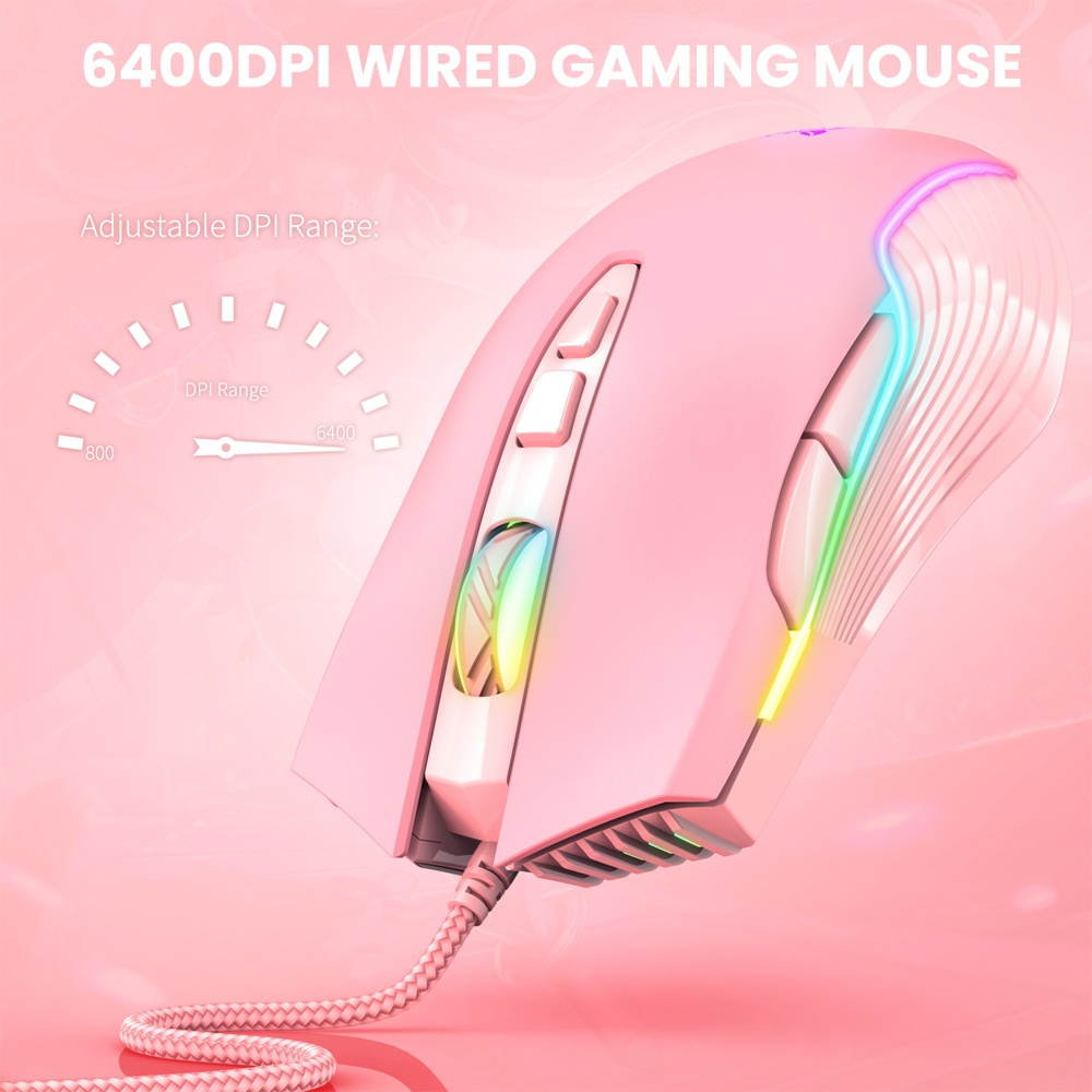 ONIKUMA CW905 7 Keys Wired Gaming Mouse Ergonomic Mouse with 6-level Adjustable DPI Colorful RGB Breathing Light Effect Black