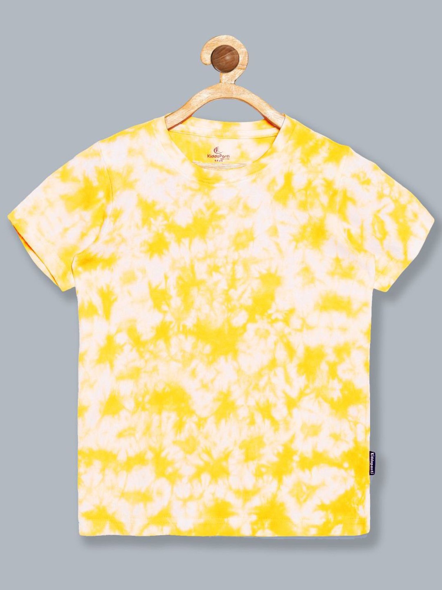 Kiddopanti Kids Yellow & White Cotton Over Dyed T-Shirt