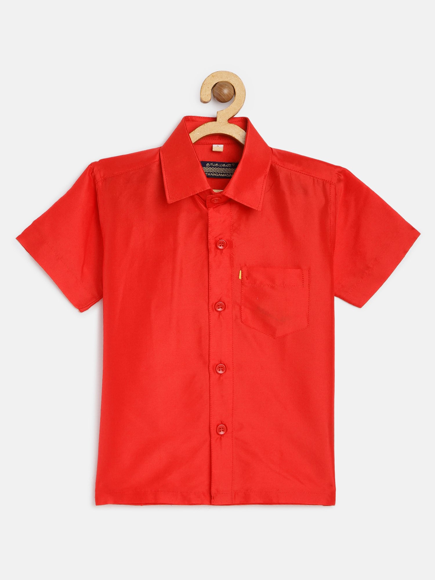 THANGAMAGAN Kids Red Solid Shirt
