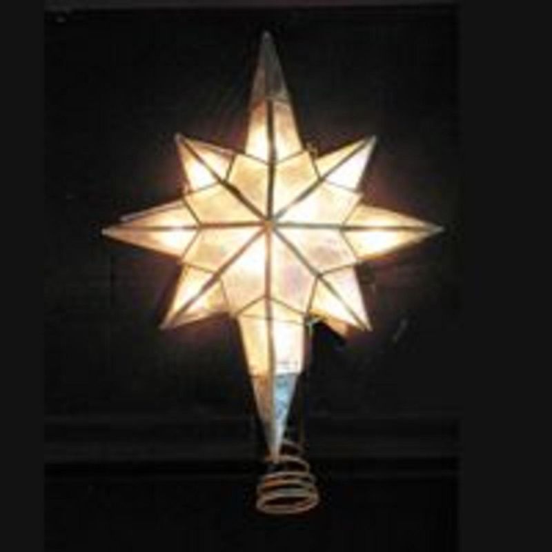 Kurt S. Adler 11" Lighted Capiz Gold Trim Bethlehem Star Christmas Tree Topper - Clear Lights